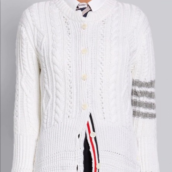 Thom Browne White ladies fine merino wool cardigan - Picture 2 of 3